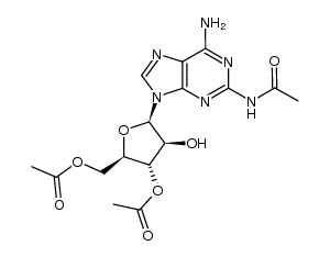 2-acetamido-6-amino-9-(3,5-O-diacetyl-β-D-arabinofuranosyl)purine结构式