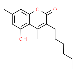 3-Hexyl-5-hydroxy-4,7-dimethyl-2H-chromen-2-one结构式