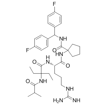 1-[[(2S)-5-[(氨基亚胺甲基)氨基]-2-[[2-乙基-2-[(2-甲基-1-氧代丙基)氨基]-1-氧代丁基]氨基]-1-氧代戊基]氨基]-N-[二(4-氟苯基)甲基]环戊烷甲酰胺]结构式