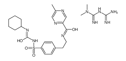 N-[2-[4-(cyclohexylcarbamoylsulfamoyl)phenyl]ethyl]-5-methylpyrazine-2-carboxamide,3-(diaminomethylidene)-1,1-dimethylguanidine Structure
