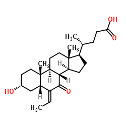 (E)-3α-hydroxy-6-ethylidene-7-keto-5β-cholan-24-oic acid structure