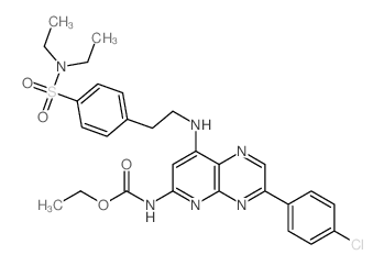 ethyl N-[3-(4-chlorophenyl)-7-[2-[4-(diethylsulfamoyl)phenyl]ethylamino]-2,5,10-triazabicyclo[4.4.0]deca-1,3,5,7,9-pentaen-9-yl]carbamate结构式