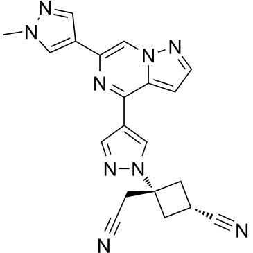 反式-3-(氰基甲基)-3-(4-(6-(1-甲基-1H-吡唑-4-基)吡唑并[1,5-a]吡嗪-4-基)-1H-吡唑-1-基)环丁烷腈结构式