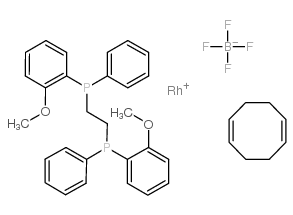 (R,R)-(-)-1,2-双[(邻甲氧基苯基)(苯基)膦基]乙烷(1,5-环辛二烯)铑(I)四氟硼酸结构式