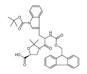3-[(2S)-3-[(5S)-5-羧基-2,2-二甲基-3-恶唑烷基]-2-[[芴甲氧羰基]氨基]-3-氧代丙基]-1H-吲哚-1-羧酸叔丁酯结构式