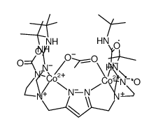 μ-1,3-acetato-μ-(3,5-bis(bis[(N'-tert-butylureaylato)-N-ethyl]aminatomethyl)-1H-pyrazolato)dicobaltate(II)结构式