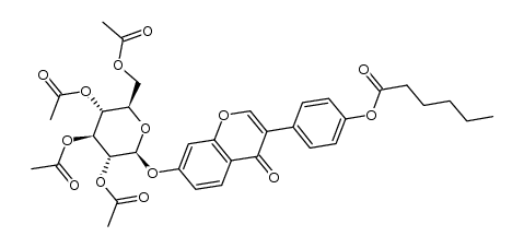 4'-O-hexanoyldaidzein-7-yl 2'',3'',4'',6''-tetra-O-acetyl-β-D-glucopyranoside结构式