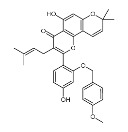 2-[2-(4-methoxybenzyloxy)-4-hydroxyphenyl]-5-hydroxy-8,8-dimethyl-3-(3-methyl-but-2-enyl)-pyrano[2,3-f]chromen-4-one Structure
