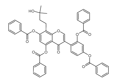 2',4',5,7-tetrakis(benzoyloxy)-8-(3-hydroxy-3-methylbutyl)isoflavone结构式