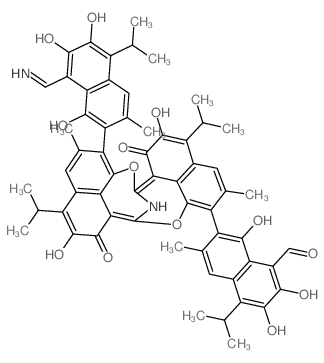 1-Naphthalenecarboxaldehyde,7-[2,10-dihydroxy-5,13-dimethyl-3,11-bis(1-methylethyl)-1,9-dioxo-14-[1,6,7-trihydroxy-8-(iminomethyl)-3-methyl-5-(1-methylethyl)-2-naphthalenyl]-1H,9H-dinaphtho[1,8-bc:1', picture