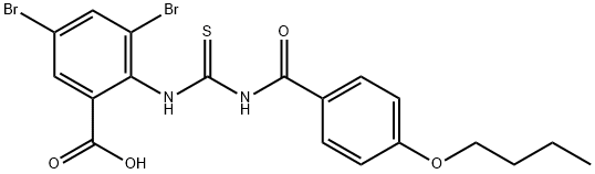 3,5-dibromo-2-[[[(4-butoxybenzoyl)amino]thioxomethyl]amino]-benzoic acid structure