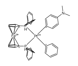 (1,1'-bis(diphenylphosphinoferrocene)Pt(C6H5)(C6H4-4-NMe2) Structure