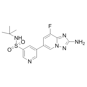 5-(2-氨基-8-氟[1,2,4]三唑并[1,5-A]吡啶-6-基)-N-(叔丁基)-3-吡啶磺酰胺结构式