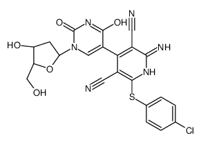 2-氨基-6-(4-氯苯基硫代)-4-(1-((2R,5R)-4-羟基-5-(羟基甲基)四氢呋喃-2-基)-2,4-二氧代-1,2,3,4-四氢嘧啶-5-基)吡啶-3,5-二甲腈结构式