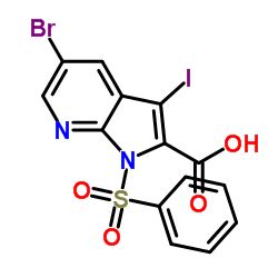 5-Bromo-3-iodo-1-(phenylsulfonyl)-1H-pyrrolo[2,3-b]pyridine-2-carboxylic acid Structure