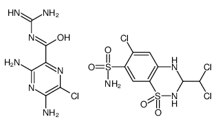6-chloro-3-(dichloromethyl)-1,1-dioxo-3,4-dihydro-2H-1λ6,2,4-benzothiadiazine-7-sulfonamide,3,5-diamino-6-chloro-N-(diaminomethylidene)pyrazine-2-carboxamide Structure