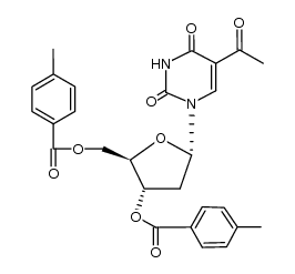 5-acetyl-1-[O3,O5-bis-(4-methyl-benzoyl)-α-D-erythro-2-deoxy-pentofuranosyl]-1H-pyrimidine-2,4-dione结构式