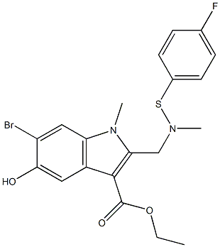 乙基 6-溴-2-(((4-氟苯基硫代)甲基氨基)甲基)-5-羟基-1-甲基-1H-吲哚-3-羧酸酯结构式