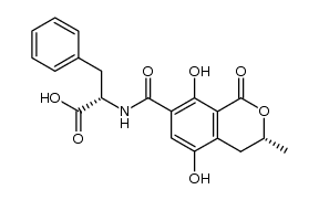N-{[(3R)-5,8-dihydroxy-3-methyl-1-oxo-3,4-dihydro-1H-isochromen-7-yl]carbonyl}-L-phenylalanine结构式