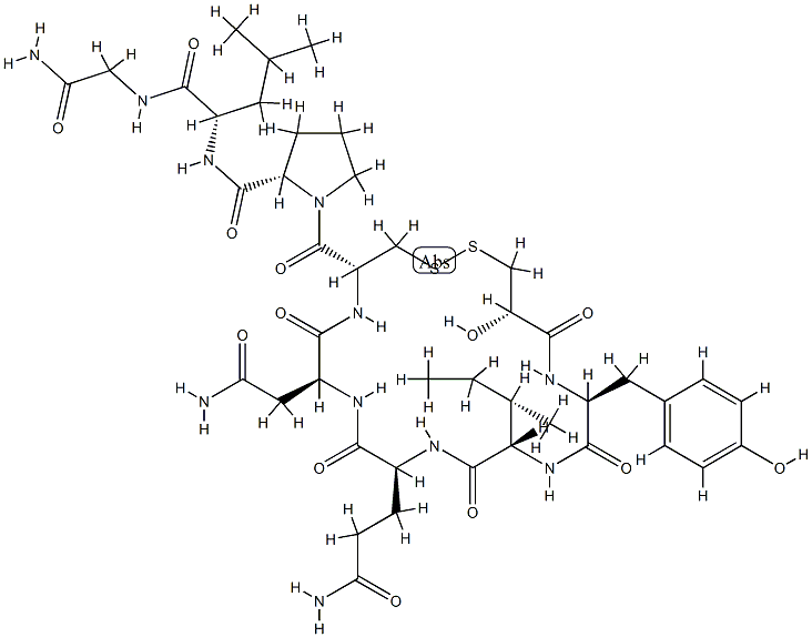 (-)-N-[(S)-2-Hydroxy-3-mercapto(1)propionyl]-L-Tyr-L-Ile-L-Gln-L-Asn-L-Cys(1)-L-Pro-L-Leu-Gly-NH2结构式