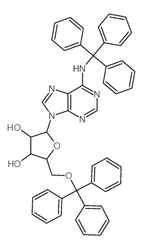 (2R,3R,4S,5R)-2-(6-(三苯甲基氨基)-9H-嘌呤-9-基)-5-((三苯甲基氧代)甲基)四氢呋喃-3,4-二醇结构式