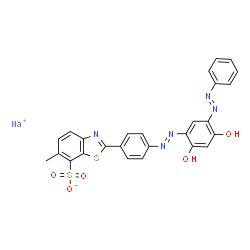 sodium 2-[4-[[2,4-dihydroxy-5-(phenylazo)phenyl]azo]phenyl]-6-methylbenzothiazole-7-sulphonate structure