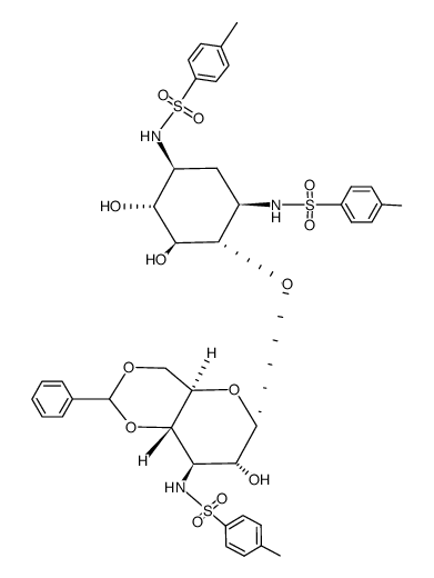 6-O-(4,6-O-benzylidene-3-deoxy-3-tosylamido-α-D-glucopyranosyl)-2-deoxy-1,3-di-N-tosylstreptamine结构式