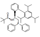 [S(R)]-N-[(1S)-1-(2',4',6'-三异丙基)-(1,1'-联苯)-2-(二苯基膦)乙基]-2-叔丁基亚磺酰胺结构式