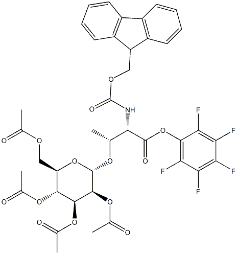 N-[芴甲氧羰基]-O-(2,3,4,6-四-O-乙酰基-ALPHA-D-甘露糖基)-L-苏氨酸五氟苯基酯结构式