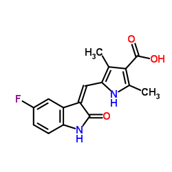 5-((Z)-(5-Fluoro-2-oxoindolin-3-ylidene)methyl)-2,4-dimethyl-1H-pyrrole-3-carboxylic acid structure