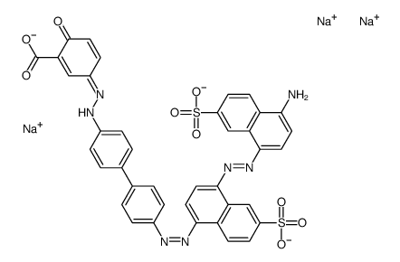 trisodium,(3Z)-3-[[4-[4-[[4-[(4-amino-7-sulfonatonaphthalen-1-yl)diazenyl]-6-sulfonatonaphthalen-1-yl]diazenyl]phenyl]phenyl]hydrazinylidene]-6-oxocyclohexa-1,4-diene-1-carboxylate Structure