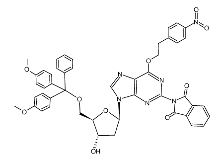 2'-deoxy-5'-O-(4,4'-dimethoxytrityl)-O6-(2-(4-nitrophenyl)ethyl)-N2-phthaloylguanosine结构式