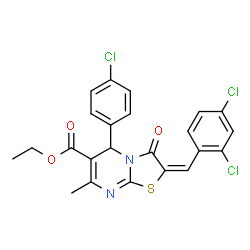 ethyl 5-(4-chlorophenyl)-2-(2,4-dichlorobenzylidene)-7-methyl-3-oxo-2,3-dihydro-5H-[1,3]thiazolo[3,2-a]pyrimidine-6-carboxylate结构式