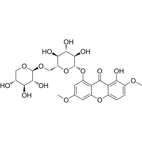 1-O-[Β-D-吡喃木糖-(1-6)-Β-D-吡喃葡萄糖苷]-8-羟基-3,7-二甲氧基口山酮结构式