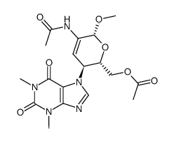 7-(methyl 2-acetamido-6-O-acetyl-2,3,4-trideoxy-β-D-erythro-hex-2-enopyranosid-4-yl)theophylline结构式