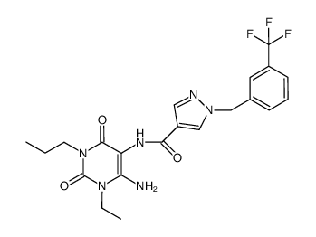 N-(6-amino-1-ethyl-2,4-dioxo-3-propyl(1,3-dihydropyrimidin-5-yl))(1-{[3-(trifluoromethyl)phenyl]methyl}-pyrazol-4-yl)carboxamide Structure