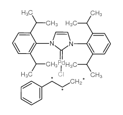 氯[(1,2,3-)-3-苯基-2-丙烯基][1,3-双(2,6-二-I-丙基苯基)咪唑-2-基]钯(II)结构式