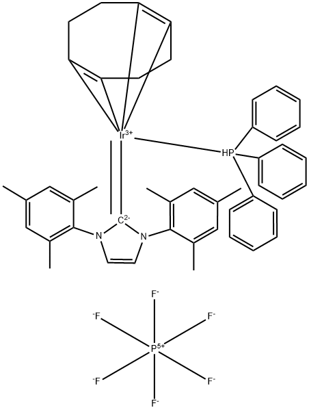 三苯基膦(1,5-环辛二烯)[1,3-双(2,4,6-三甲基苯基)咪唑-2-亚基]六氟磷酸铱(I)结构式