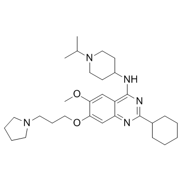 2-环己基-6-甲氧基-N-[1-异丙基-4-哌啶基]-7-[3-(1-吡咯烷基)丙氧基]-4-喹唑啉胺结构式