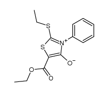 5-ethoxycarbonyl-2-ethylsulfanyl-4-oxo-3-phenyl-4,5-dihydro-thiazolium betaine Structure