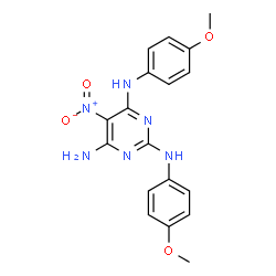 N~2~,N~4~-bis(4-methoxyphenyl)-5-nitro-2,4,6-pyrimidinetriamine结构式