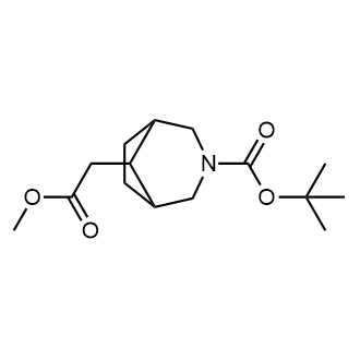 8-(2-甲氧基-2-氧代乙基)-3-氮杂双环[3.2.1]辛烷-3-甲酸叔丁酯结构式