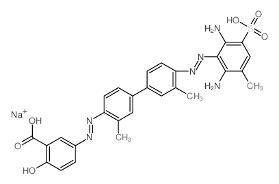 Benzoic acid,5-[2-[4'-[2-(2,6-diamino-3-methyl-5-sulfophenyl)diazenyl]-3,3'-dimethyl[1,1'-biphenyl]-4-yl]diazenyl]-2-hydroxy-,sodium salt (1:2) Structure