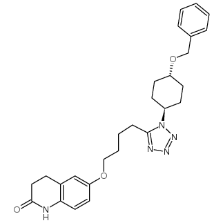 反式-3,4-二氢-6-[4-[1-[4-(苯基甲氧基)环己基]-1H-四唑-5-基]丁氧基]-2(1H)-喹啉酮结构式