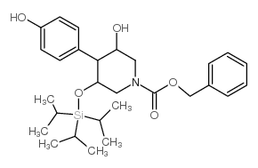 (3R,4r,5s)-苄基3-羟基-4-(4-羟基苯基)-5-((三异丙基甲硅烷基)氧基)哌啶-1-羧酸结构式