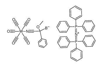 bis(triphenylphosphine)iminium pentacarbonyl[methoxy(phenyl)(trihydridoborate)acetonitrile]tungsten Structure