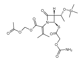 acetoxymethyl 2-((2R,3S)-2-((2-(carbamoyloxy)acetyl)thio)-4-oxo-3-((R)-1-((trimethylsilyl)oxy)ethyl)azetidin-1-yl)-3-methylbut-2-enoate结构式