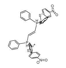 trans-[(diphenylphosphino)ethylene(gold(I)(p-nitrobenzenethiol))2] Structure