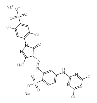 disodium 2,5-dichloro-4-[4-[[5-[(4,6-dichloro-1,3,5-triazin-2-yl)amino]-2-sulphonatophenyl]azo]-4,5-dihydro-3-methyl-5-oxo-1H-pyrazol-1-yl]benzenesulphonate Structure