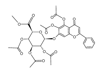 5,6-Diacetoxy-7-hydroxyflavon-7-O-(2,3,4-tri-O-acetyl-β-D-glucopyranosiduronsaeure-methylester)结构式